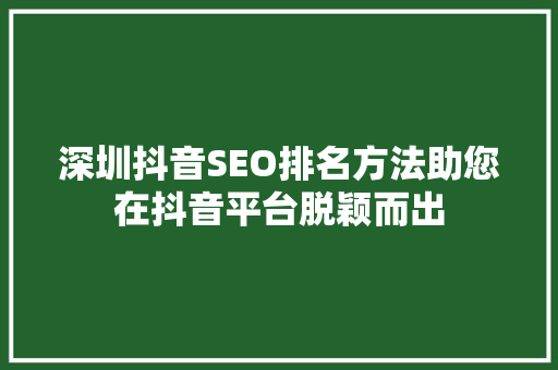深圳抖音SEO排名方法助您在抖音平台脱颖而出