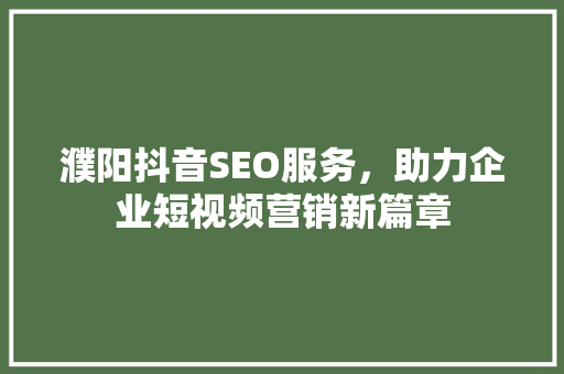 濮阳抖音SEO服务，助力企业短视频营销新篇章