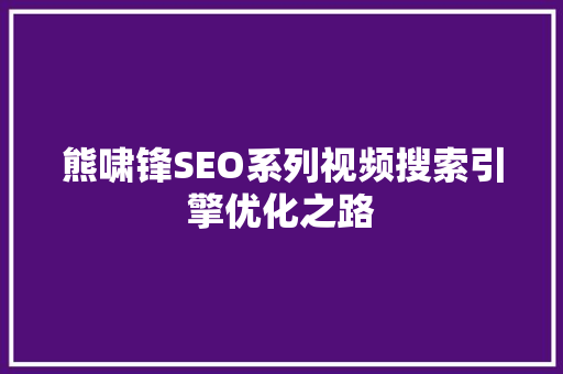 熊啸锋SEO系列视频搜索引擎优化之路