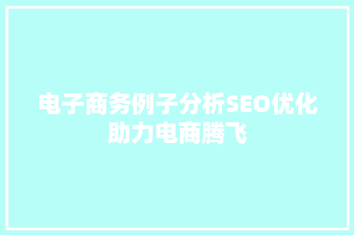 电子商务例子分析SEO优化助力电商腾飞