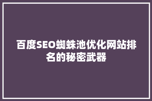 百度SEO蜘蛛池优化网站排名的秘密武器