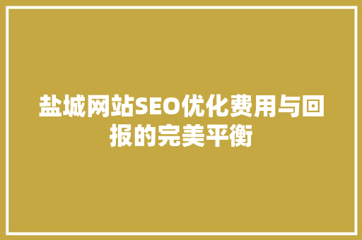 盐城网站SEO优化费用与回报的完美平衡