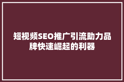 短视频SEO推广引流助力品牌快速崛起的利器