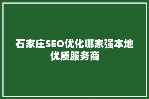 石家庄SEO优化哪家强本地优质服务商