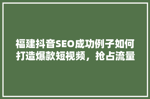 福建抖音SEO成功例子如何打造爆款短视频，抢占流量高地