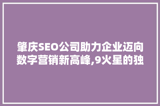 肇庆SEO公司助力企业迈向数字营销新高峰,9火星的独门方法
