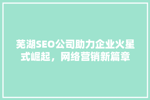 芜湖SEO公司助力企业火星式崛起，网络营销新篇章