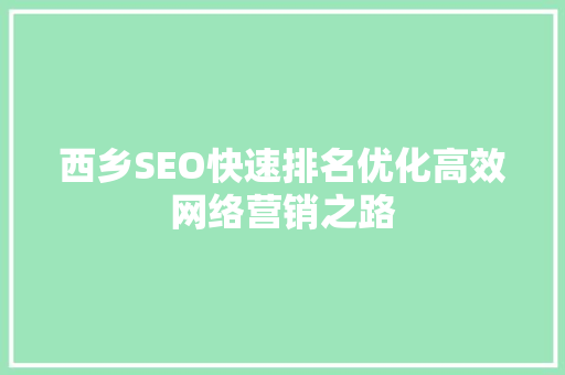西乡SEO快速排名优化高效网络营销之路