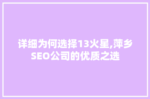 详细为何选择13火星,萍乡SEO公司的优质之选