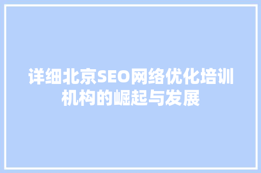 详细北京SEO网络优化培训机构的崛起与发展