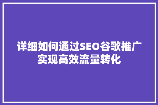 详细如何通过SEO谷歌推广实现高效流量转化