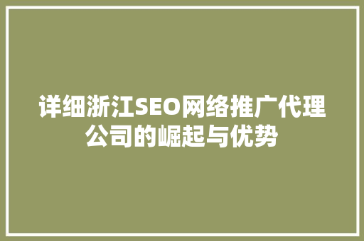 详细浙江SEO网络推广代理公司的崛起与优势
