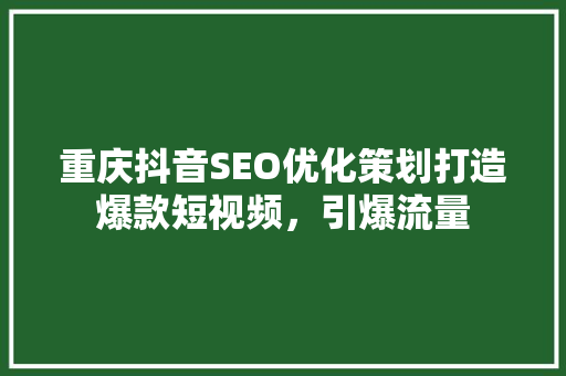重庆抖音SEO优化策划打造爆款短视频，引爆流量