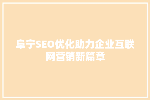 阜宁SEO优化助力企业互联网营销新篇章