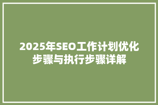 2025年SEO工作计划优化步骤与执行步骤详解