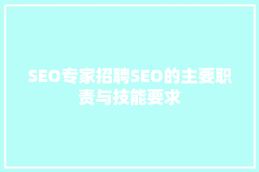 SEO专家招聘SEO的主要职责与技能要求