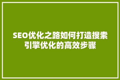SEO优化之路如何打造搜索引擎优化的高效步骤