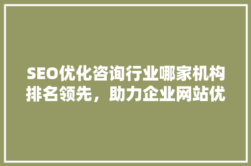 SEO优化咨询行业哪家机构排名领先，助力企业网站优化之路