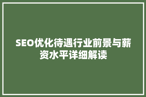 SEO优化待遇行业前景与薪资水平详细解读