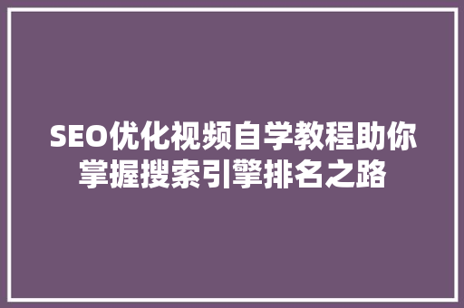 SEO优化视频自学教程助你掌握搜索引擎排名之路