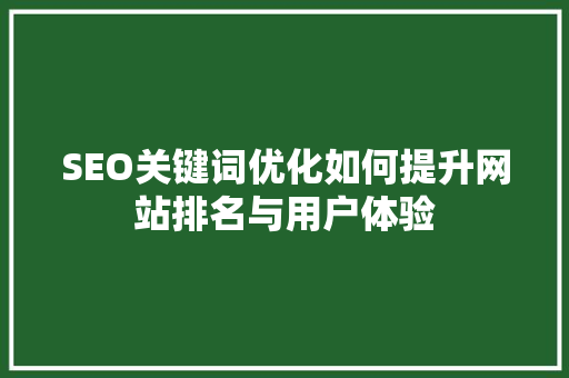 SEO关键词优化如何提升网站排名与用户体验