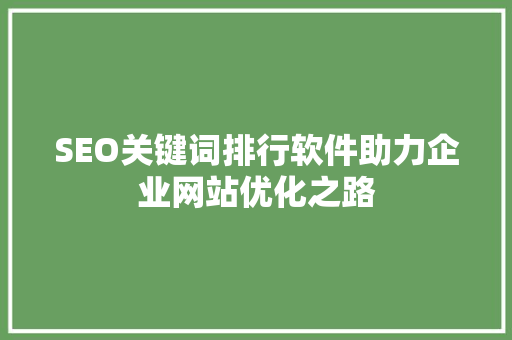 SEO关键词排行软件助力企业网站优化之路
