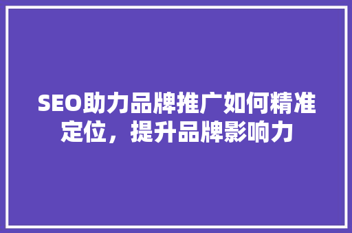 SEO助力品牌推广如何精准定位，提升品牌影响力