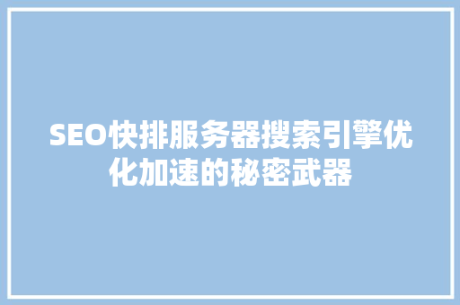 SEO快排服务器搜索引擎优化加速的秘密武器