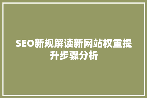 SEO新规解读新网站权重提升步骤分析