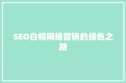 SEO白帽网络营销的绿色之路