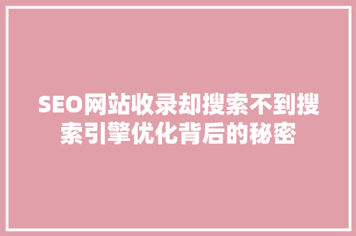 SEO网站收录却搜索不到搜索引擎优化背后的秘密