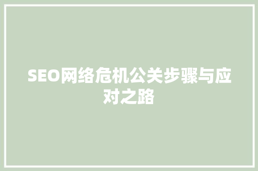 SEO网络危机公关步骤与应对之路