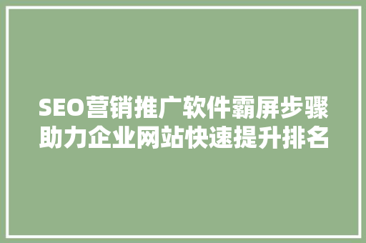 SEO营销推广软件霸屏步骤助力企业网站快速提升排名