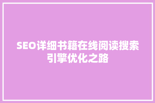 SEO详细书籍在线阅读搜索引擎优化之路