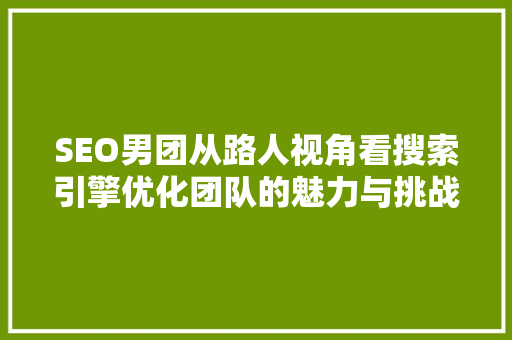 SEO男团从路人视角看搜索引擎优化团队的魅力与挑战