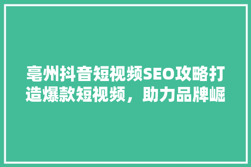 亳州抖音短视频SEO攻略打造爆款短视频，助力品牌崛起