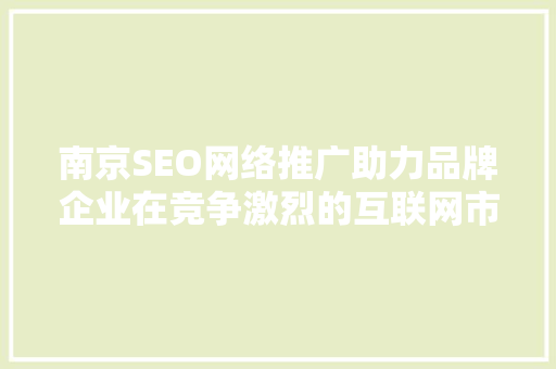 南京SEO网络推广助力品牌企业在竞争激烈的互联网市场中脱颖而出