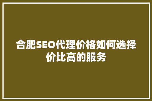 合肥SEO代理价格如何选择价比高的服务