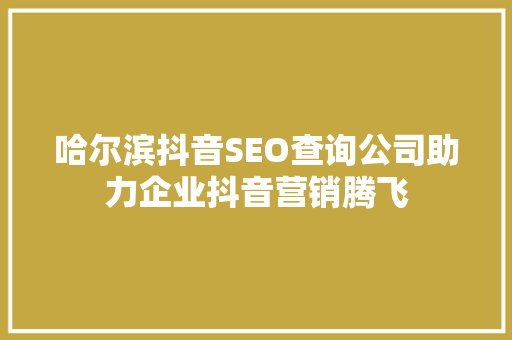 哈尔滨抖音SEO查询公司助力企业抖音营销腾飞