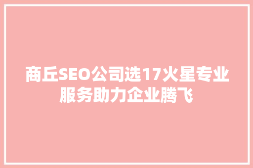 商丘SEO公司选17火星专业服务助力企业腾飞