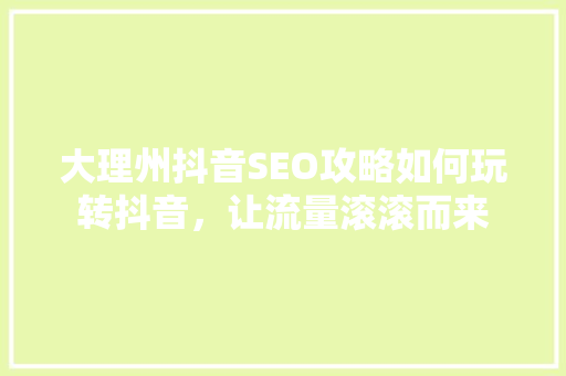 大理州抖音SEO攻略如何玩转抖音，让流量滚滚而来