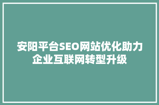 安阳平台SEO网站优化助力企业互联网转型升级