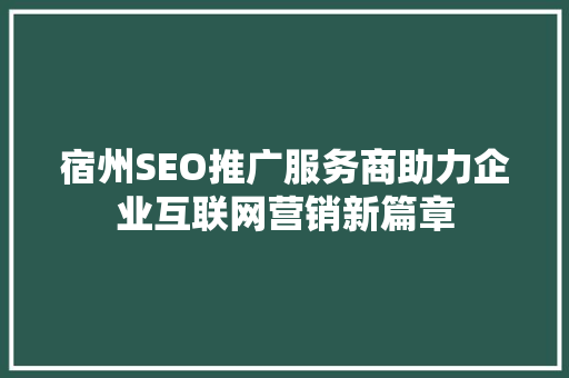宿州SEO推广服务商助力企业互联网营销新篇章