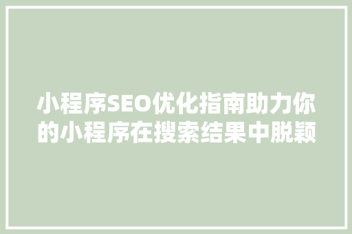 小程序SEO优化指南助力你的小程序在搜索结果中脱颖而出