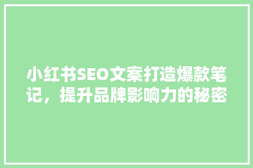 小红书SEO文案打造爆款笔记，提升品牌影响力的秘密武器