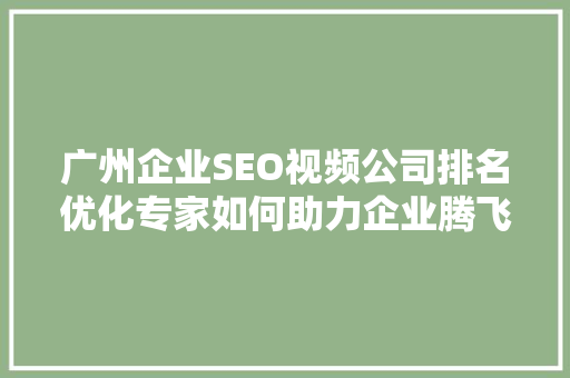 广州企业SEO视频公司排名优化专家如何助力企业腾飞