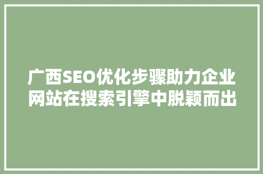 广西SEO优化步骤助力企业网站在搜索引擎中脱颖而出