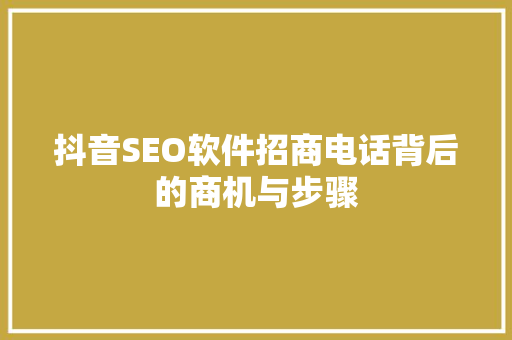 抖音SEO软件招商电话背后的商机与步骤