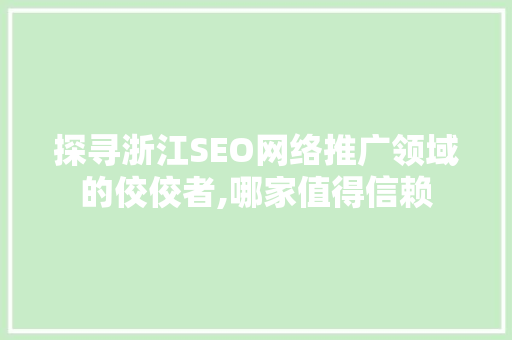 探寻浙江SEO网络推广领域的佼佼者,哪家值得信赖