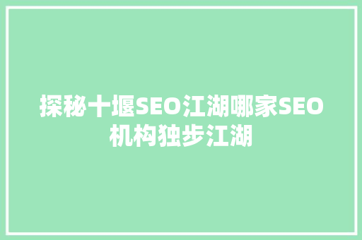 探秘十堰SEO江湖哪家SEO机构独步江湖